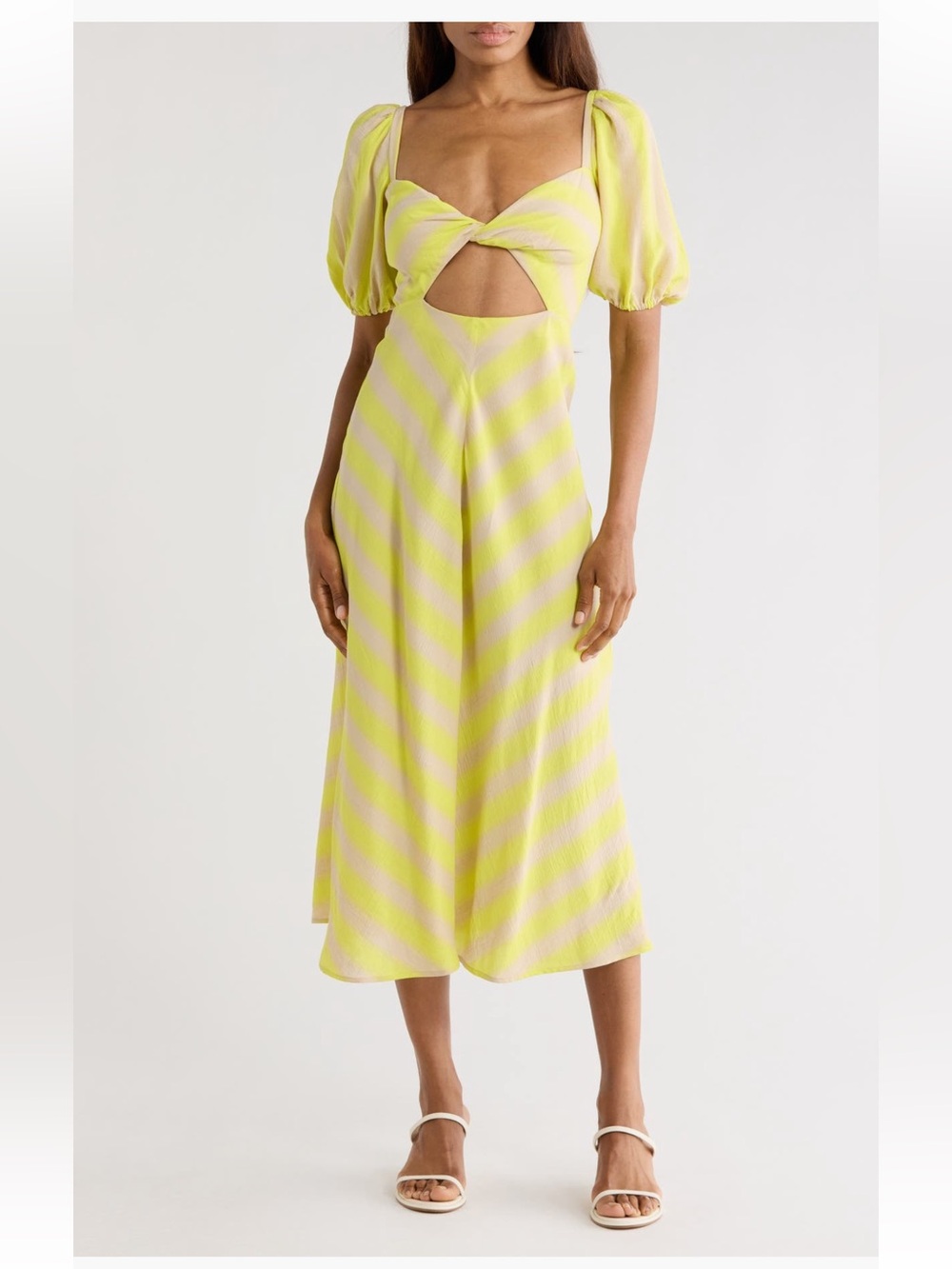 Longchamp Cutout Puff Sleeve Midi Dress Lemon Yellow size 4 US 36 FR NWT